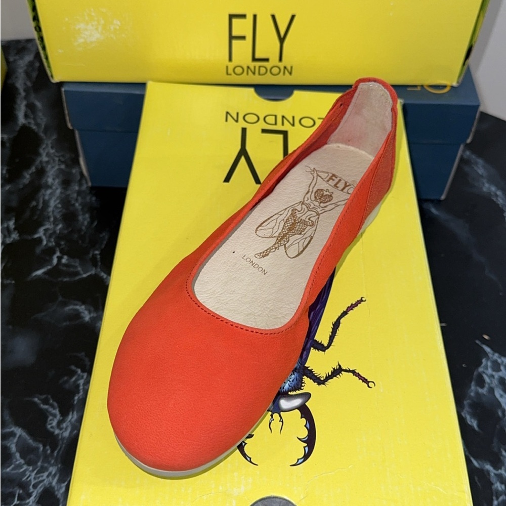 Fly London Poppy Orange Nubuck Leather Yaho Slip on Ballet Flats Sz 5 AUTHENTIC